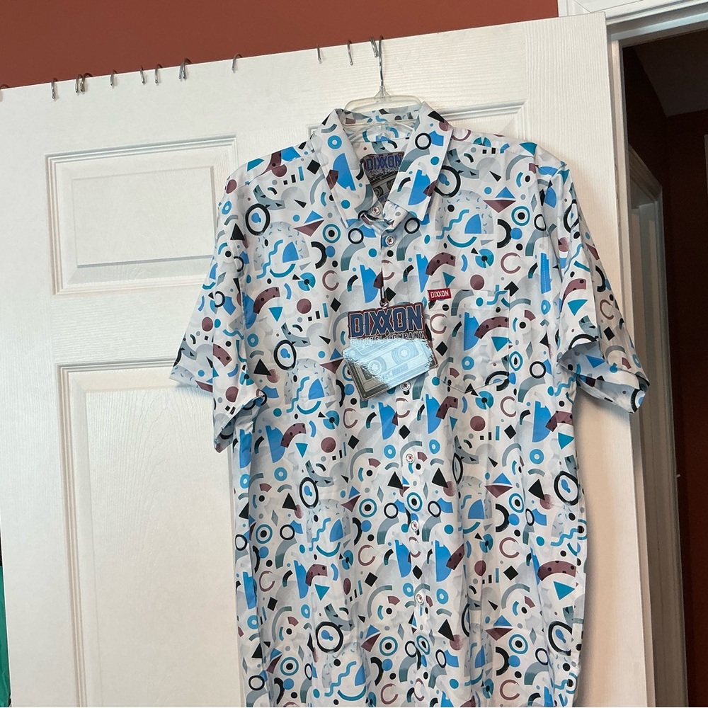 DIXXON Men's Abstract Pattern Shirt - Blue, Black, and White